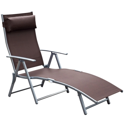 Outsunny ligbank strandbed ligbank voor buiten relax ligbed inklapbaar met kussen strand metaal + stof bruin 137 x 63,5 x 100,5 cm | Aosom.nl