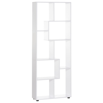 HOMCOM 8-Tier Freestanding Bookcase w/ Melamine Surface Anti-Tipping Foot Pads Home Display Storage Grid Stand Bedroom Living Room Furniture Modern Style - White