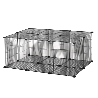 PawHut Kleintiergehege 105 cm x 70 cm x 45 cm 22 Platten Metall Schwarz