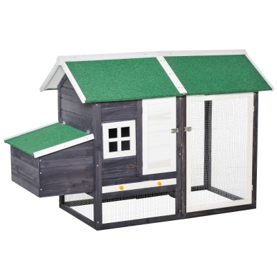 PawHut Zwerghühnerstall Zwerghühnerkäfig modern Geflügelstall Zwerghühnerhaus mit Nistkasten und überdachter Laufstall Asphaltdach Tannenholz Metalldraht Grau 170 x 81 x 110 cm