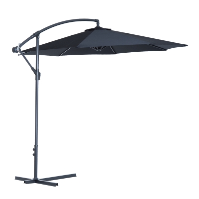 Outsunny Sombrilla de Jardín Ø300x250 cm Parasol Excéntrico Inclinable con Manivela Base Cruzada y Soporte de Metal 8 Varillas para Terraza Exterior Balcón Negro