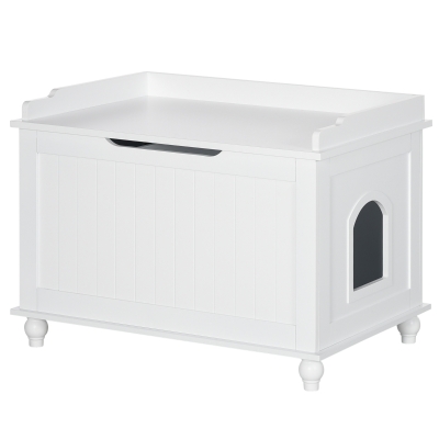PawHut Katzenklo Katzenschrank mit Stauraum Klappdeckel Weiß 74 x 52 x 55cm