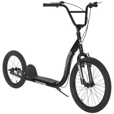 HOMCOM Kinderroller mit 16''/20'' Luftreifen Scooter Tretroller höhenverstellbar Roller Cityroller Kinder Roller Kickboard ab 10 Jahre Junge Schwarz 156 x 68 x 101-108 cm