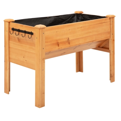Outsunny Hochbeet aus Holz Kräuterbeet Pflanzkasten mit Abflussloch Haken Blumenkasten mit Füßen Massivholz Natur 124 x 60 x 81 cm