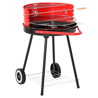 Outsunny grill węglowy okrągły grill na kółkach z półką BBQ metal czerwony