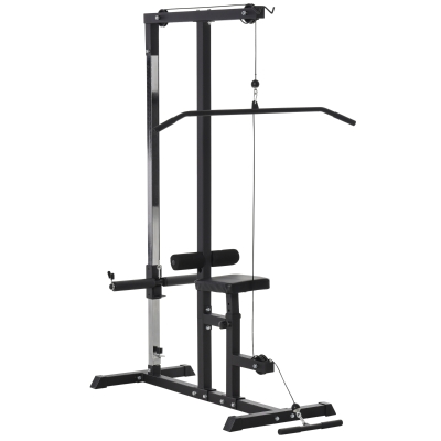 HOMCOM Kraftstation mit Riemenscheibe Sitz verstellbar und mehreren Kabelpositionen zur Stärkung der Muskulatur Trainings-Gerät für Zuhause Fitness Stahl Schwarz 107 x 120 x 190 cm