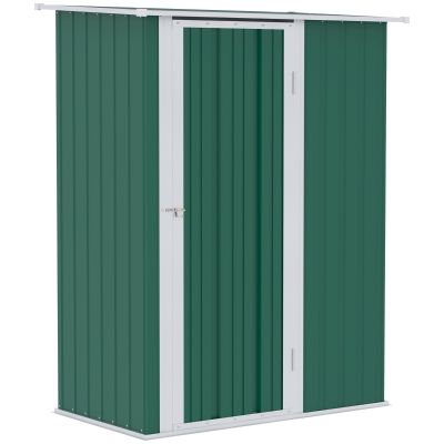 Outsunny Caseta de Jardín 1,07 m² 142x84x189 cm Cobertizo Exterior de Acero Galvanizado con Puerta Cerradura y Orificios de Drenaje para Almacenamiento de Herramientas Verde