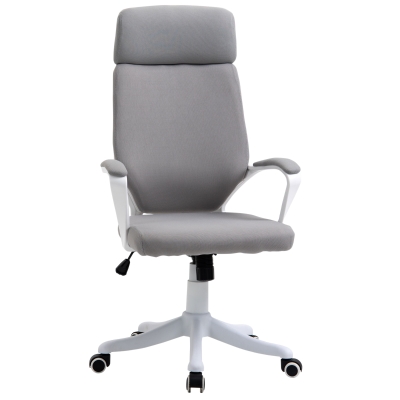 Vinsetto Silla de Oficina Ergonómica Silla Escritorio Giratoria Ajustable en Altura con Reposabrazos Reposacabezas y Respaldo Alto 63x65x112-120 cm Gris