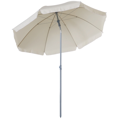 Outsunny Sombrilla de Playa Diámetro de Ø200 cm con Techo Inclinable Poste Desmontable y Pincho Inferior para Jardín Beige