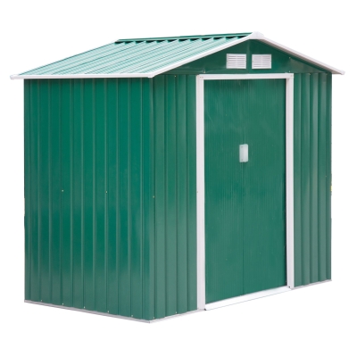 Outsunny Caseta de Jardín 213x130x185 cm Cobertizo Metálico de Exterior para Almacenamiento de Herramientas Verde