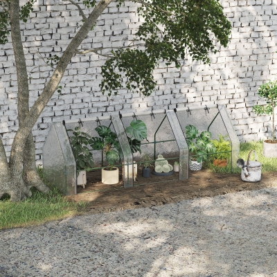 Outsunny Estufa de Jardim Terraço 270x90x90 cm Tipo Casa Tubo de Aço com 3 Janelas Estufa Pequena para Cultivo de Plantas Branco Translúcido