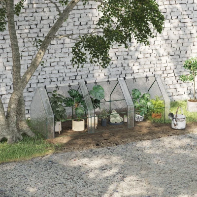 Outsunny Estufa de Jardim Terraço 270x90x90 cm Tipo Casa Tubo de Aço com 3 Janelas Estufa Pequena para Cultivo de Plantas Branco Translúcido