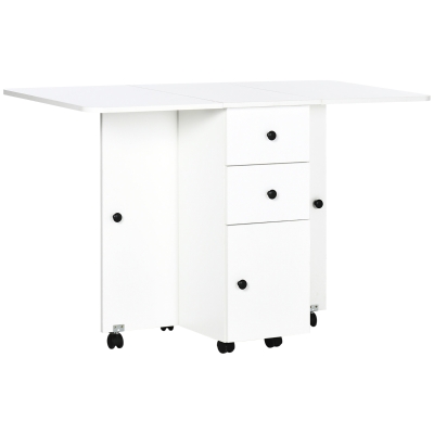HOMCOM Mesa Plegable con Ruedas y Alas Abatibles Mesa Auxiliar Multifuncional con Almacenaje 120x60x76,5 cm Blanco