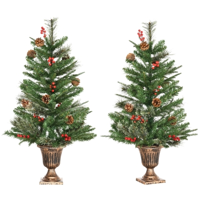 HOMCOM Set de 2 Árboles de Navidad Artificiales de 90 cm con Bayas y Piñas Decoración Navideña para Interiores Verde