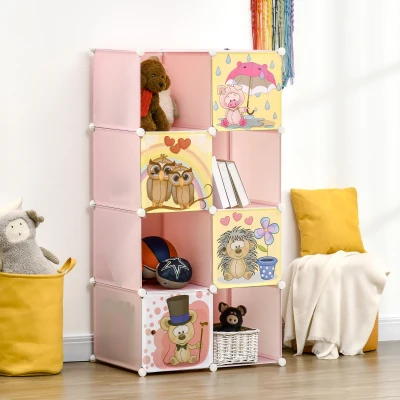 Suport de incaltaminte pentru copii modular, 8 cuburi, PP/Otel, roz