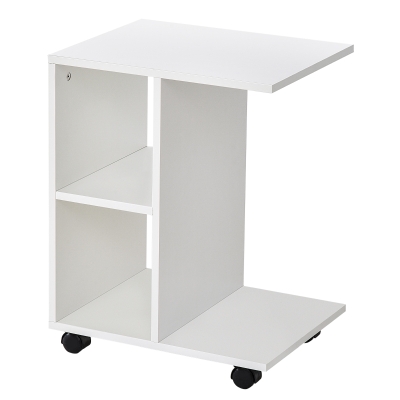 HOMCOM Masa Living cu 2 rafturi deschise si 4 roti pivotante, PAL, 45x35x58cm, alb