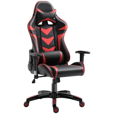 HOMCOM Fauteuil gamer chaise de gaming fauteuil de bureau pivotant inclinable fauteuil manager grand confort style baquet racing avec coussins revêtement synthétique rouge noir