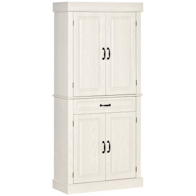 HOMCOM Bufet de bucatarie cu 2 dulapuri si sertar, dulap de camara din lemn in stil colonial, 80x35x180cm alb