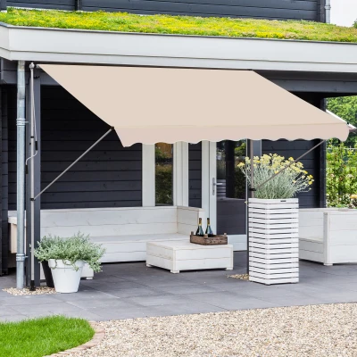 Outsunny Balcony 3 x 1.5m Manual Adjustable Awning DIY Patio Clamp Awning Canopy  Retractable Shade Shelter - Beige