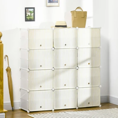 Dulap pantofi modular 12 cuburui, PP și Oțel, Alb