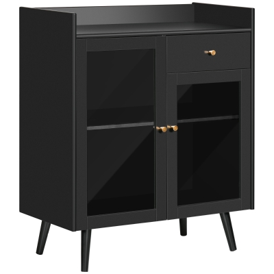 HOMCOM Dulap cu doua usi cu raft reglabil, blat si spatii deschise din MDF si lemn, 80x40x94,3 cm, negru