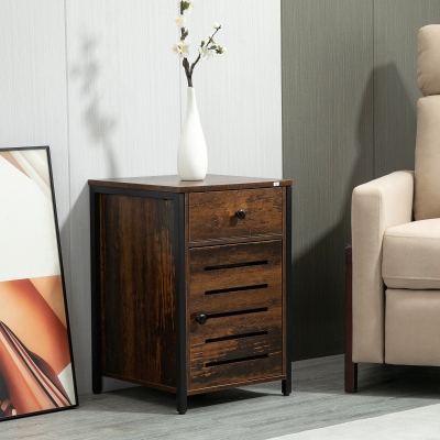 HOMCOM Mesa de Cabeceira com 1 Gaveta 1 Armário Mesa Auxiliar de Estilo Industrial 40x40x60cm Marrom
