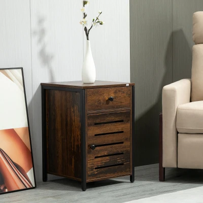 HOMCOM Mesa de Cabeceira com 1 Gaveta 1 Armário Mesa Auxiliar de Estilo Industrial 40x40x60cm Marrom