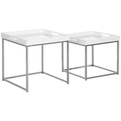 HOMCOM Lot de 2 tables basses tables gigognes structure en acier et plateau en bois blanc avec poignée