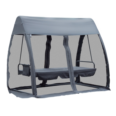 Outsunny Hollywoodschaukel Schaukelbank Gartenliege 3-Sitzer mit Seitenwänden Grau 240x135x197cm