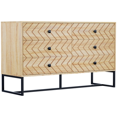 HOMCOM Mueble Auxiliar salón Cajonera Cómoda Muebles con 6 Cajones Deslizables Mesilla de Noche Organizador Almacenaje Oficina 120x39,5x71cm Madera Natural