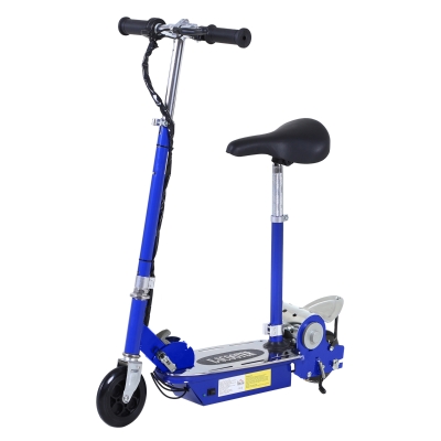 Trottinette électrique 120 W pliable pour enfant de 7 à 12 ans hauteur guidon et selle réglable 10 Km/h max. bleu