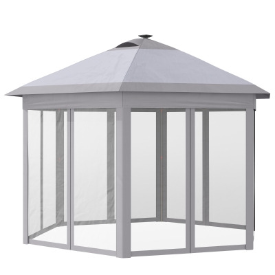 Outsunny Faltpavillon mit Solar-LEDs und USB-Ladeplatz 4,5 x 3,4 m Grau