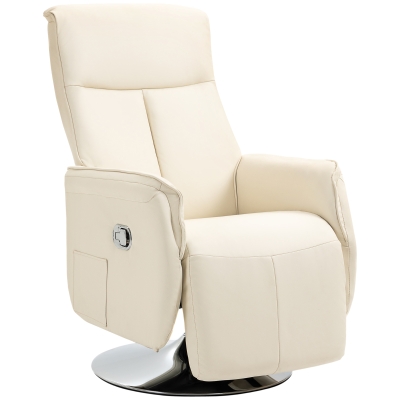 HOMCOM Fauteuil inclinable pivotant repose-pied réglable piètement métal chromé revêtement synthétique PU crème