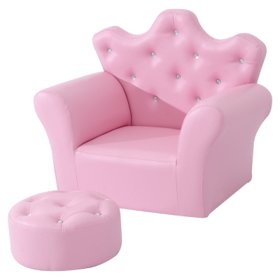 HOMCOM Kindersessel Kindersofa Kinder Mädchen Softsofa mit Kristallknöpfen ab 3 Jahren Hocker Rosa 58 x 40,5 x 49 cm