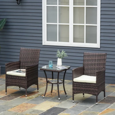 Outsunny Rattan Chair Set with Cushions Brown 3-Piece