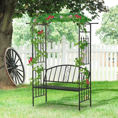 Outsunny Garden Arch Steel Frame with 2-Seater Bench Black