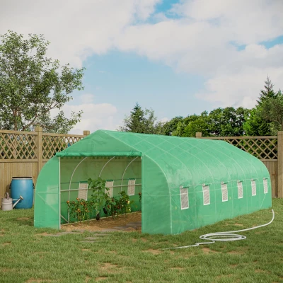 Outsunny Estufa Tipo Túnel 800x300x200cm com 12 Janelas e Porta Enrolável Cobertura de PE 140g/m² e Aço Teto Pontiagudo para Cultivo de Plantas Verduras Verde