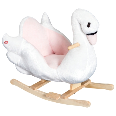 HOMCOM Kinder Schaukelpferd Baby Schaukeltier Schwan mit Musik Spielzeug Haltegriffe ab 18 Monate Plüsch Rosa+Weiß 60x32x55 cm
