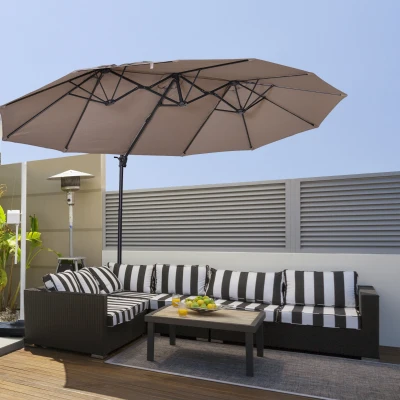 Parasol z korbką podwójny parasol parasol ogrodowy ochrona przeciwsłoneczna metal brązowy