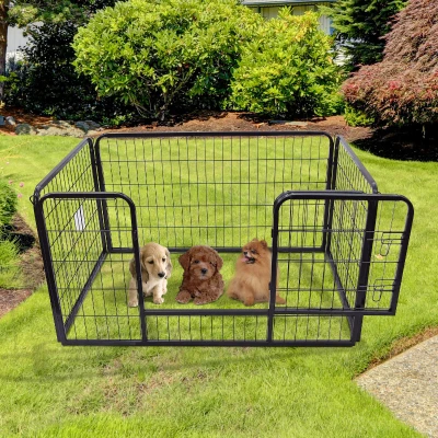PawHut Puppy-uitloop ren buitenverblijf box puppy afrastering 125 x 80 x 70 cm staal zwart