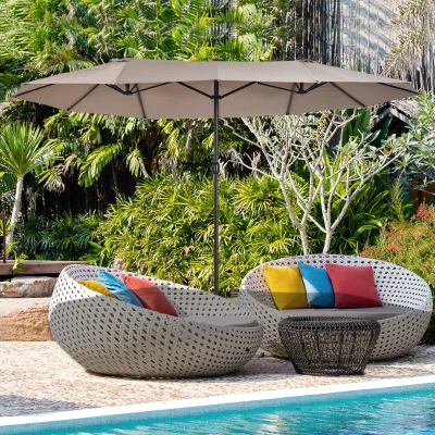 Outsunny parasol podwójny parasol ogrodowy parasol targowy z korbką ręczną 460 x 270 cm