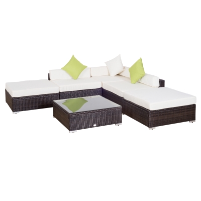 Outsunny Mobili da Giardino in Rattan PE con Divano Angolare e Pouf con Cuscini Telaio Set da 18 Pezzi, Marrone