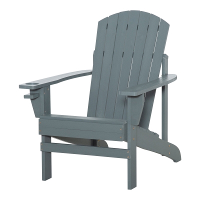 Outsunny Adirondack Tuinstoel met Bekerhouder Ligstoel Balkonstoel Massief Hout Donkergrijs 97 x 72.5 x 93 cm