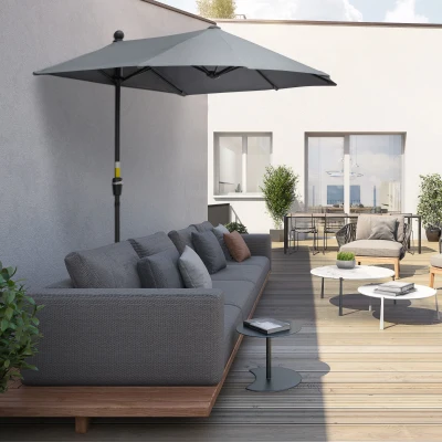 Outsunny 2 x 2 m parasol halfronde balkonparasol met beugel waterdicht voor tuinterras binnenplaats 100% polyester donkergrijs