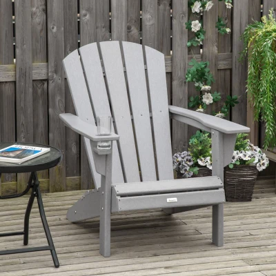 Outsunny Adirondack Stoel Kunststof 75x87x90cm,met Bekerhouder, Grijs