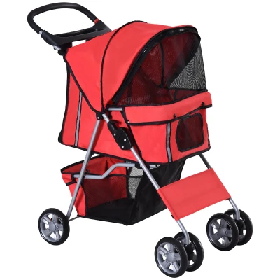 Pawhut Carucior Pliabil pentru Caini – 75×45×97 cm, Rosu