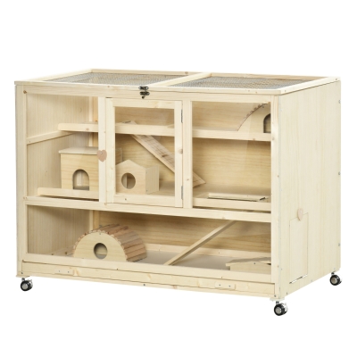 PawHut Cage XXL 3 niveaux sur roulettes pour rongeurs multi-équipement