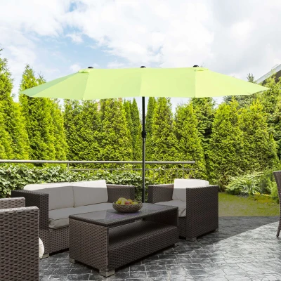 Outsunny Dubbele Parasol Tuinparasol Marktparasol Terrasparasol met Handkruk Groen Ovaal 460 x 270 x 240 cm