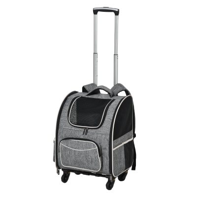 PawHut Sac de transport transporteur pour animaux 2 en 1 trolley chariot panier à roulette chariot sac à dos amovible respirable charge max. 10 kg tissu oxford gris