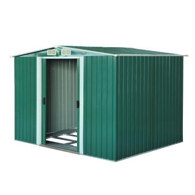 Outsunny Cobertizo de Jardín 258x206x178 cm 5,3m² Caseta de Acero Galvanizado con Puertas Correderas y Ventilaciones para Almacenamiento de Herramientas Jardinería Verde